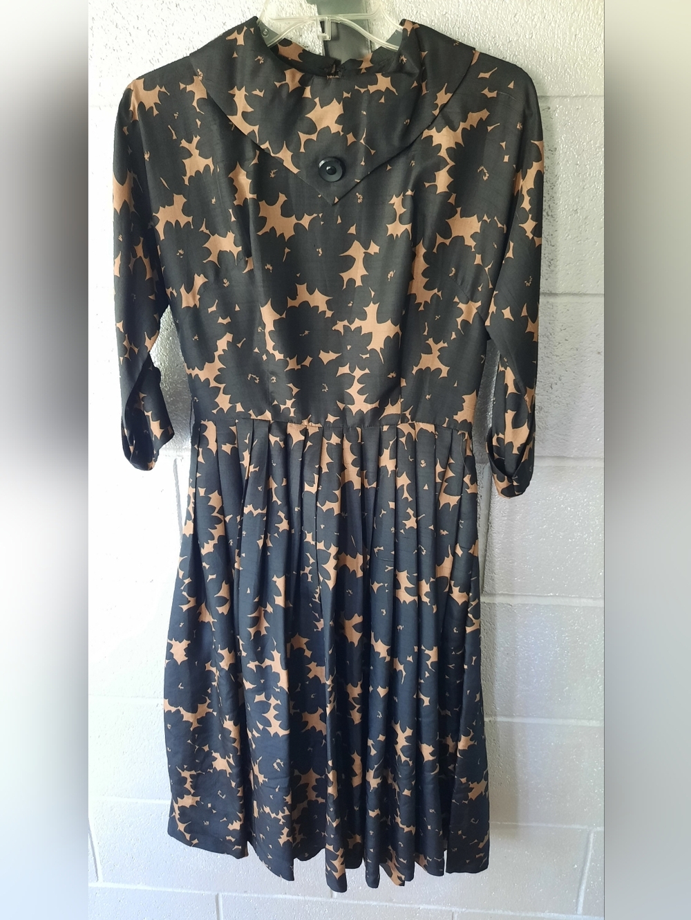 Vintage Black and Tan Floral Knee-length Dress Wilshire of Boston